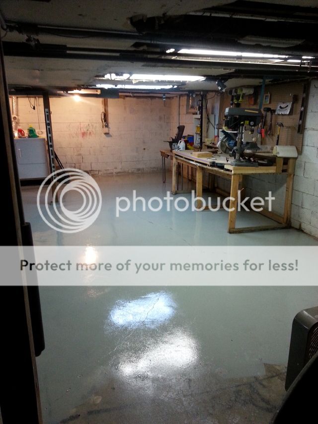 painted shop floor. helps so much. before and after Woodworking Talk